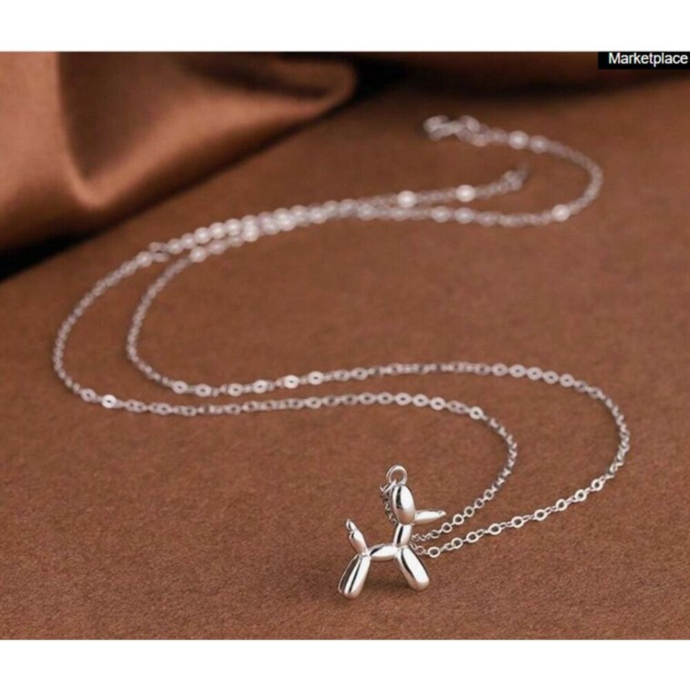 Balloon Dog Pendant Necklace Silver Chain Cute
